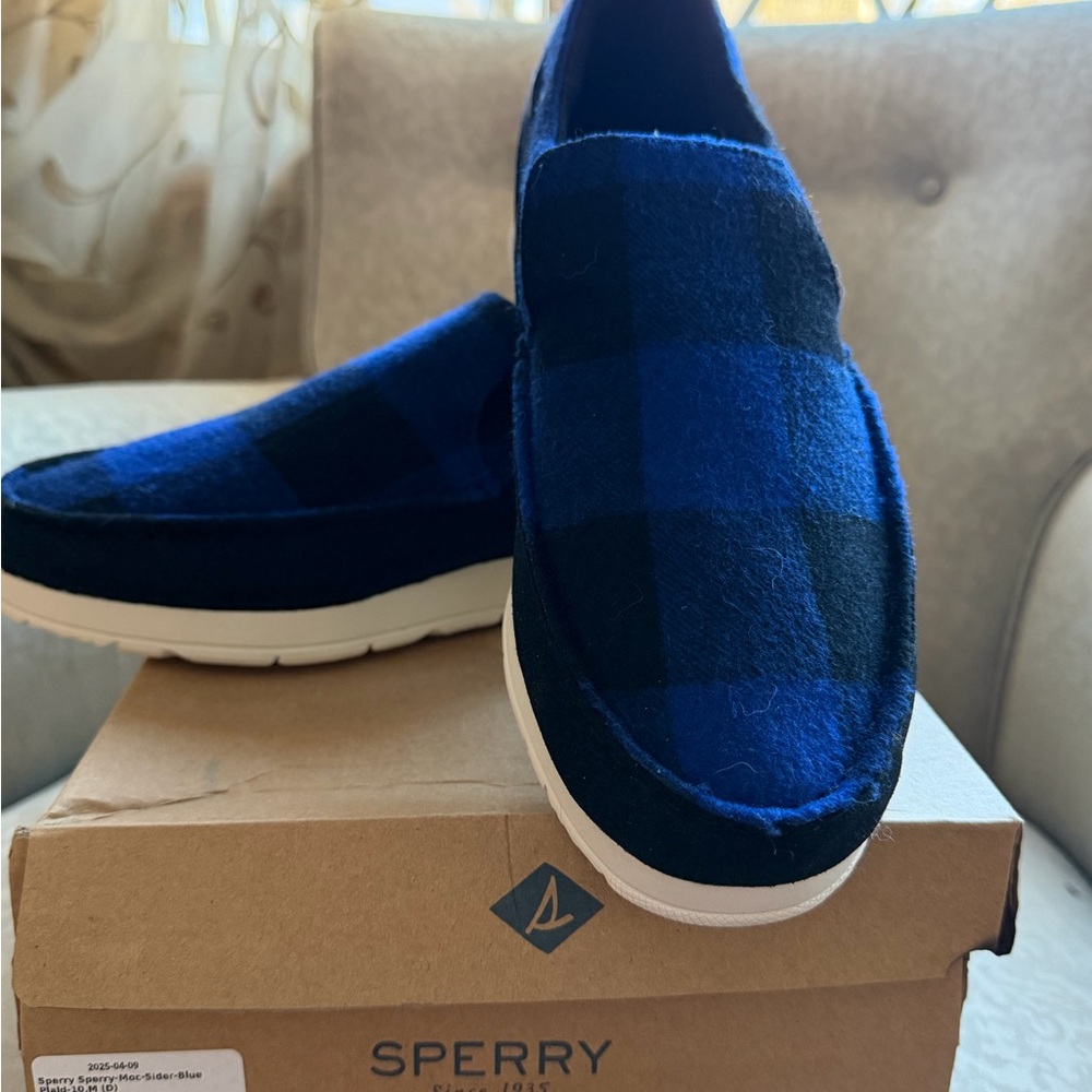 Sperry Moc-Sider Buff Check Blue Footwear